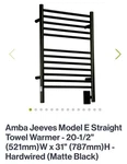 Amba Esmb Jeeves Model Straight 12 Bar Hardwired Towel Warmer Matte Black. Fixed Price $400.00.