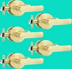 5 Pack Passage Door Handles, Light Satin Brass, Levers Keyless Gold. Fixed Price $34.99.