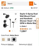 Delta Saylor Matte Black 5-SPRAY Dual Wall Mount Shower System Modern Round. Fixed Price $750.00.