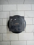 Oatey Round Black Shower Drain With 4-3/16 In. Square Screw-in Open Box. Fixed Price $24.99.